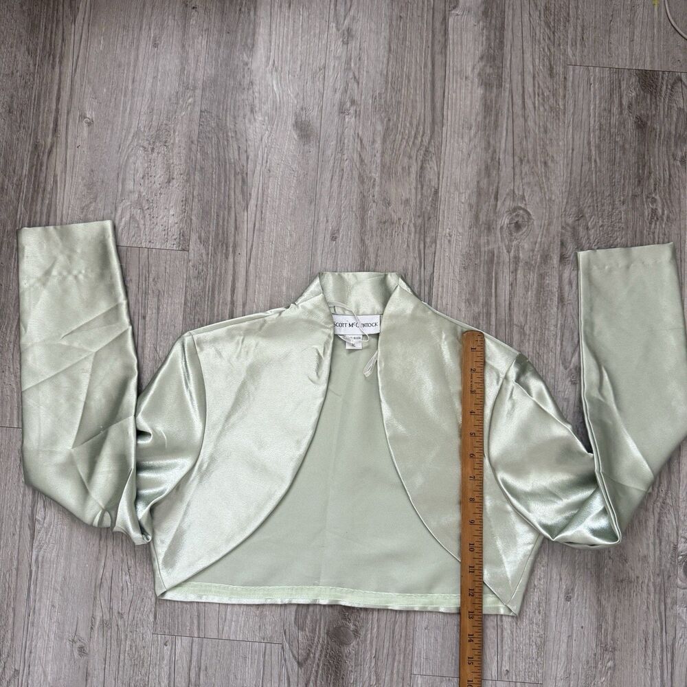 Vintage Scott McClintock Bolero Shrug Jacket Women’s 12 Sage Green Satin Glam - Picture 6 of 7